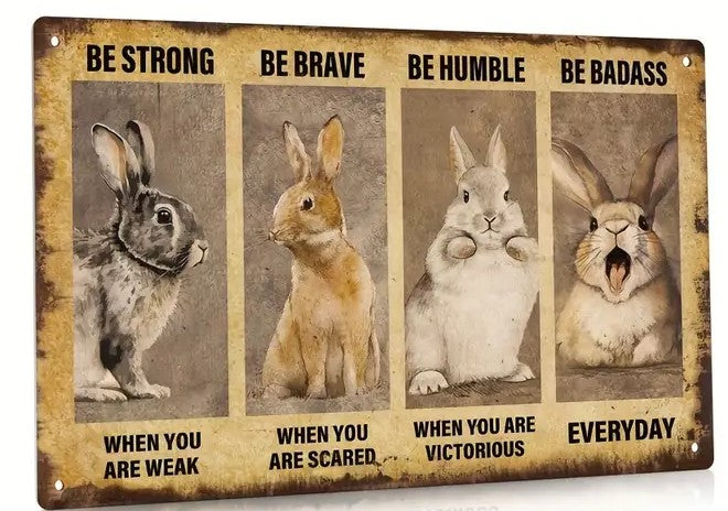 Inspirational Slogan Metal Tin Sign- rabbits