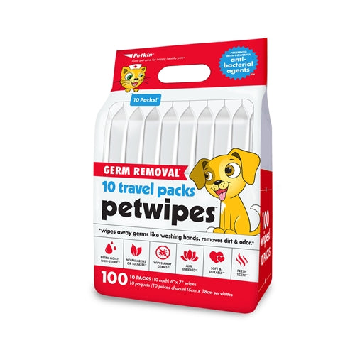 Germ Removal* 10 Travel Pack Pet wipes (100ct)