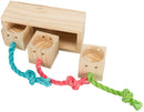 Trixie Snack Cube with three treat drawers pulled out, showing the compartments and colourful sisal ropes
