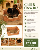 Natural rectangular Chill & Chew Bed for rabbits and small pets, designed for comfortable resting, nesting and safe chewing.