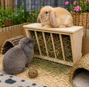 Large wooden sit-on hay rack for rabbits and guinea pigs with solid resting platform