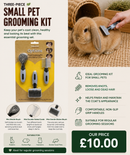 Three-piece small pet grooming kit containing a mini bristle brush, double-sided comb and gentle slicker brush with comfort-grip handles.