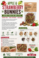 Apple and strawberry bunny-shaped treats for rabbits and small pets, 100g.