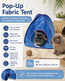 Large pop-up fabric rabbit tent with removable mattress.