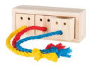 Trixie Snack Cube wooden rabbit foraging toy with three drawers and colourful sisal pull ropes